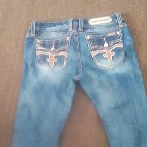 Rock Revival Blue Boot Cut Jeans with Embellished Pockets